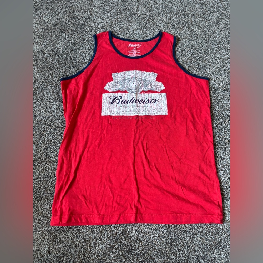 Budweiser Red and White Logo Tank size large men’s pre loved